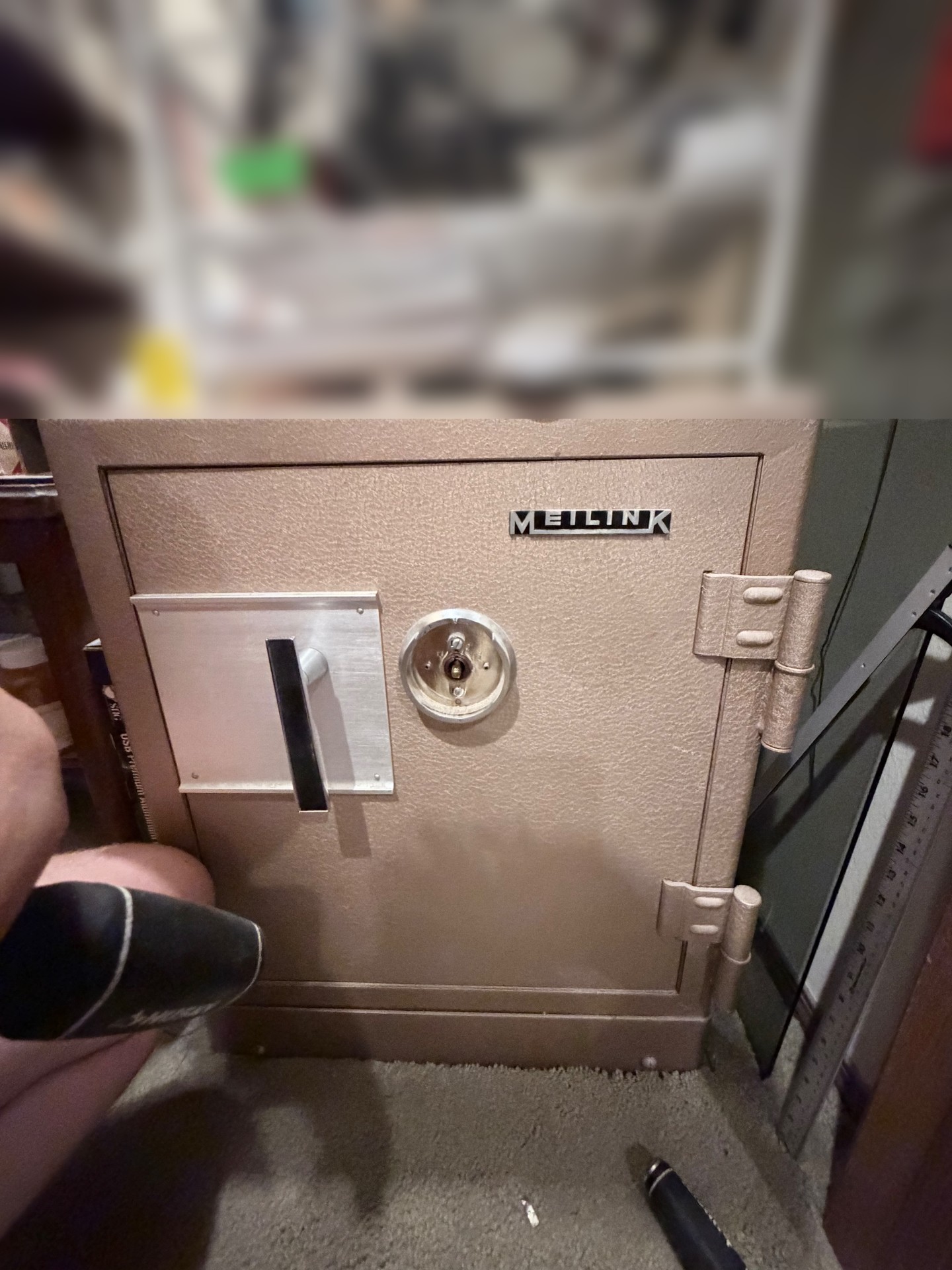 Vintage Meilink safe with combination dial before a professional safe lockout service in Denver, Colorado