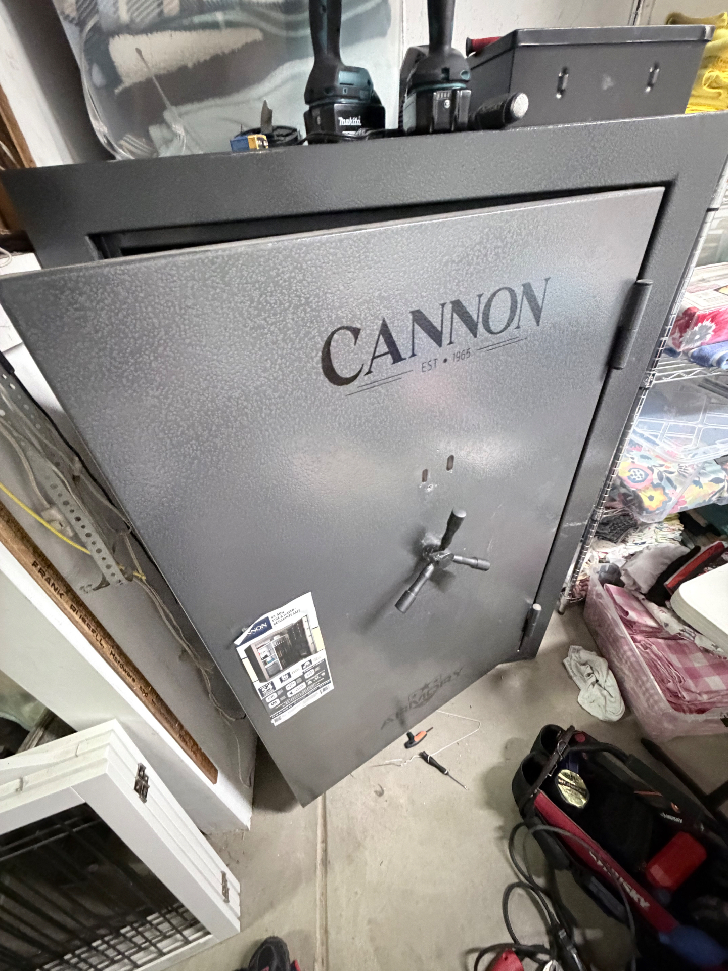 Cannon gun safe opened in a garage after a safe lockout service call in Englewood, Colorado